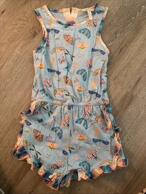 Girls' Blue Butterfly Print Romper